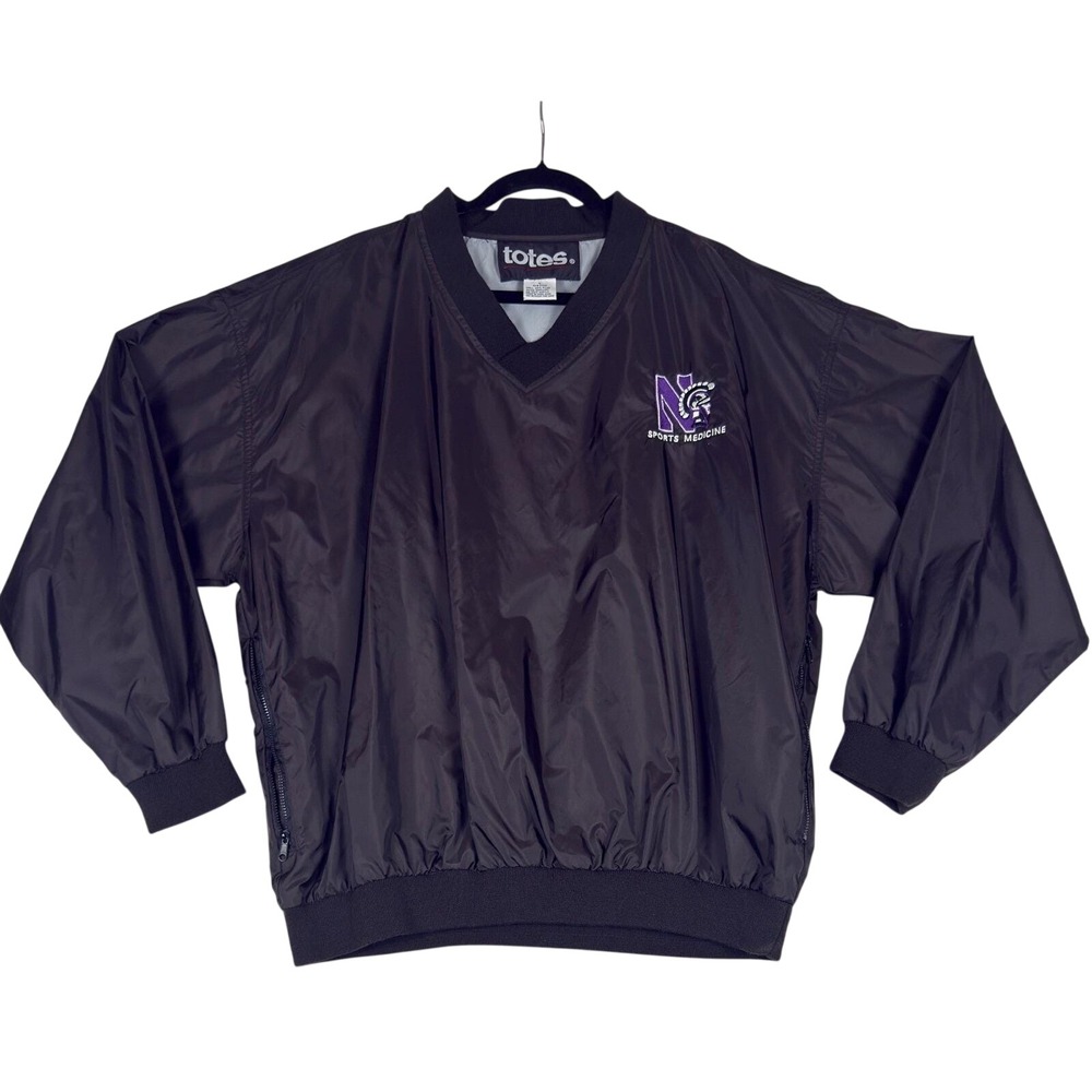 VTG Totes Northwestern Sports Medicine Black Windbreaker Pullover Jacket‎ Large